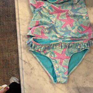 Vineyard Vines Pink and Blue Bikini with Ruffle Detail size 6/7